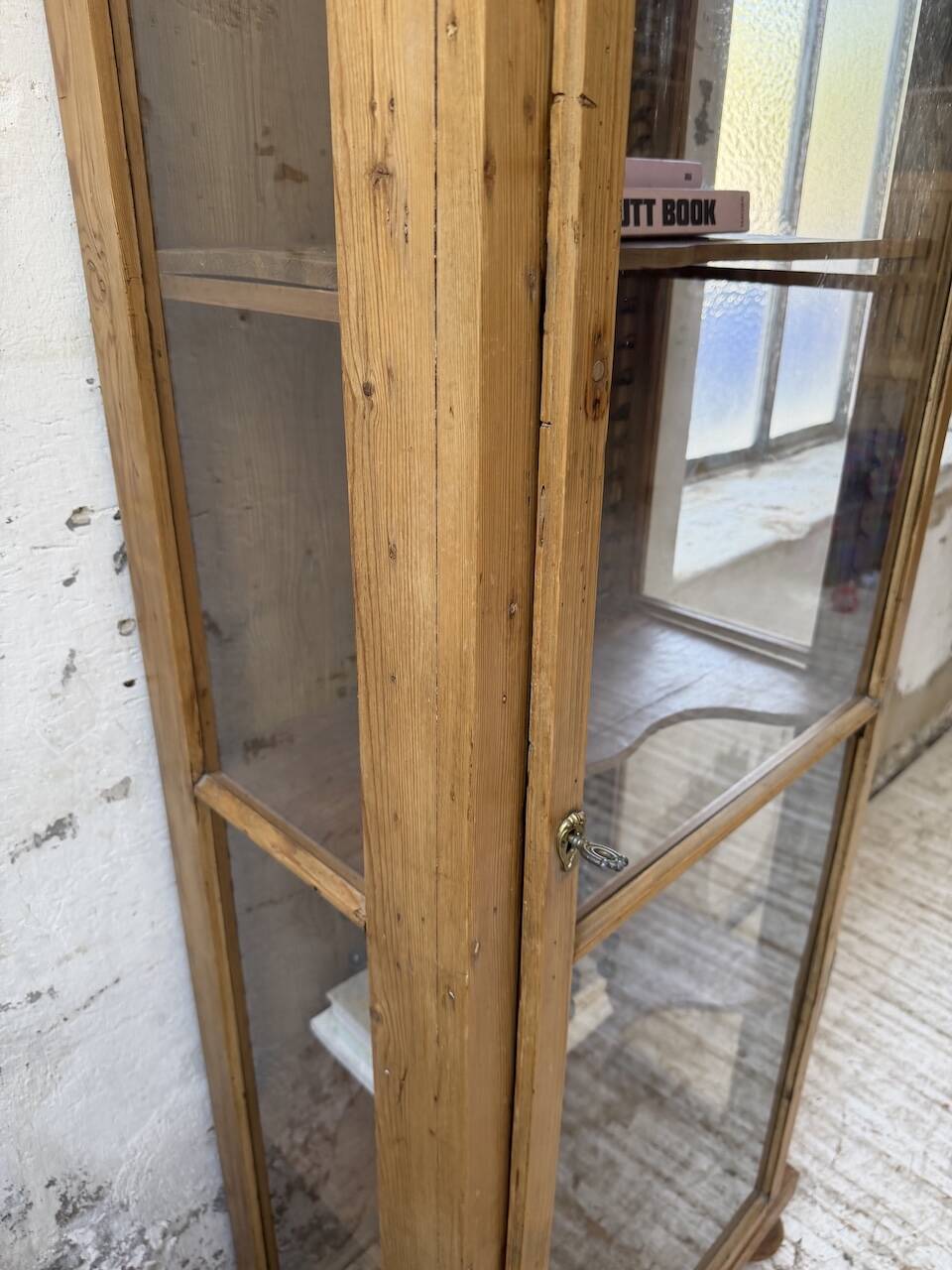 19th-century English pine display cabinet