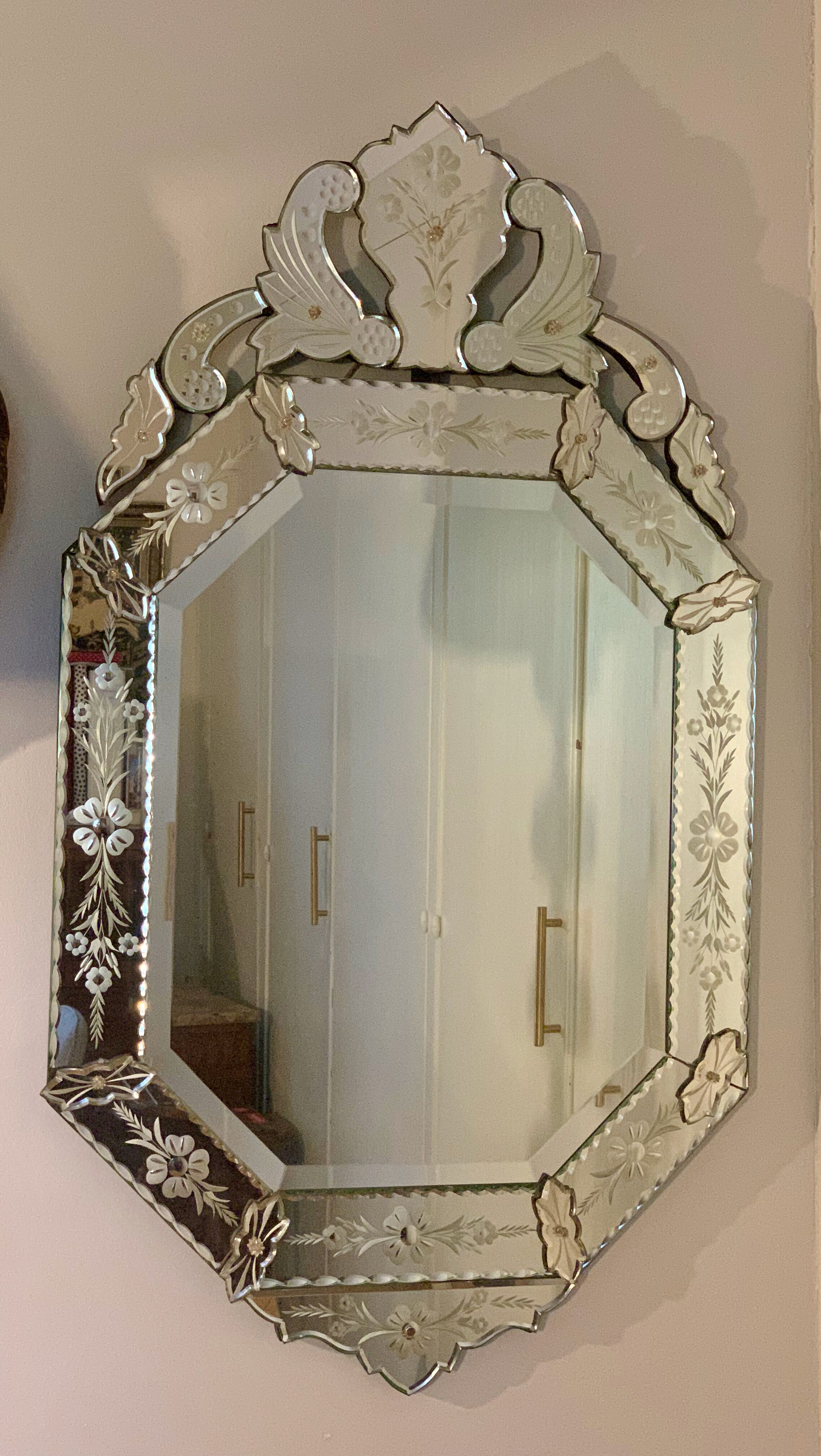 Bevelled venetian mirror with pediment, high 110 cm