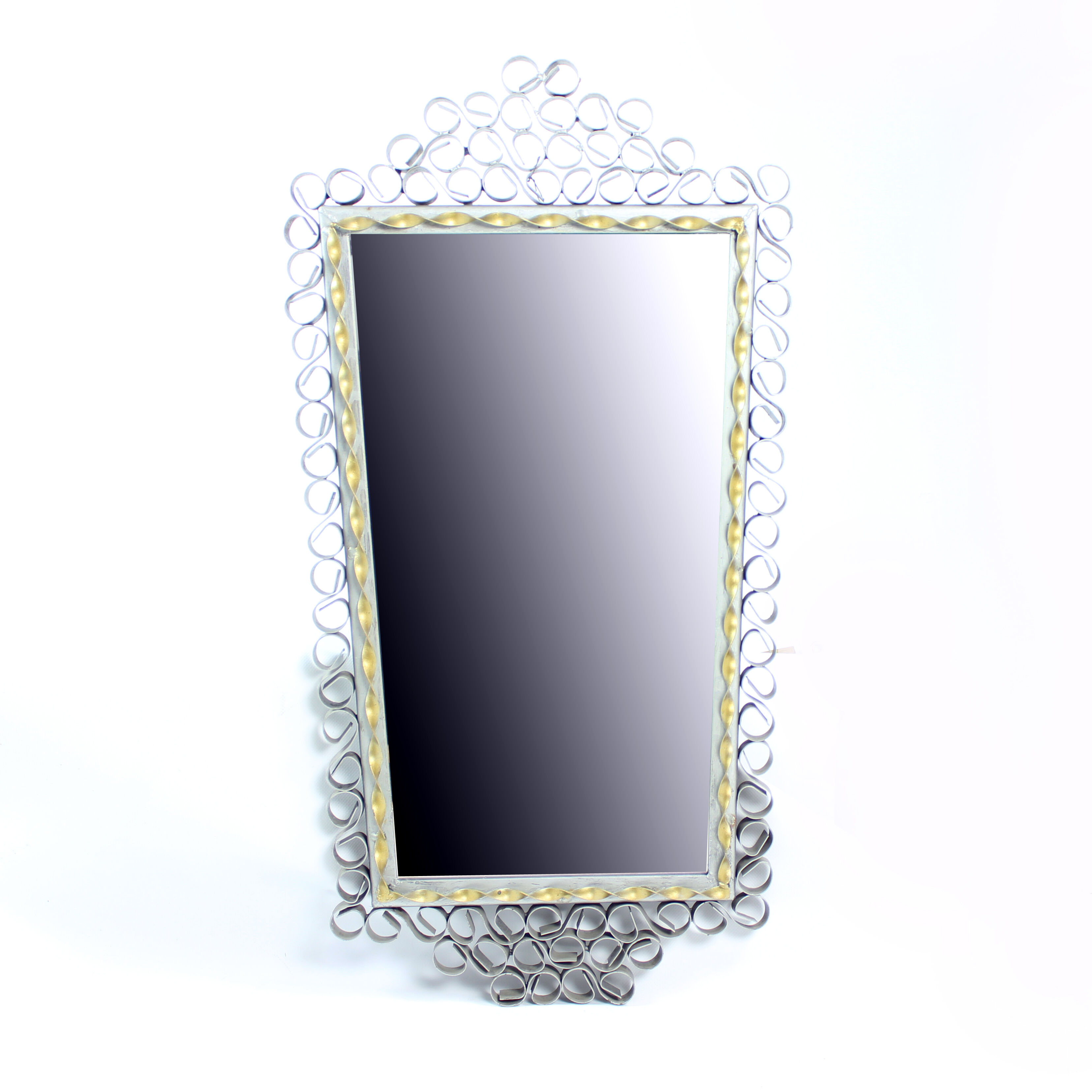 Vintage Mirror In Handmade Metal Frame, Czechoslovakia 1950s