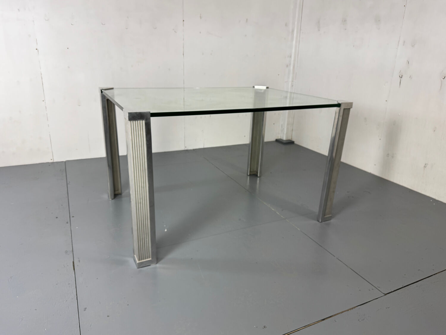 Mid Century Modern Regency Ghyczy Glass and Steel dining table or desk
