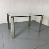 Mid Century Modern Regency Ghyczy Glass and Steel dining table or desk