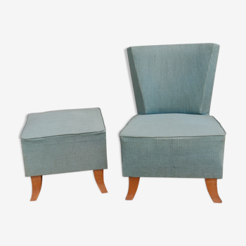 Ensemble fauteuil et pouf art déco, pieds sabres