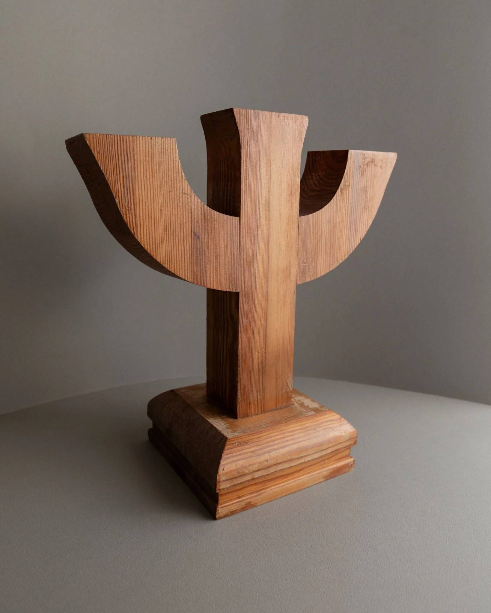 Bois Wood Candle Holder, Solid Wood, Made in Italy, Mid-Century 1950s Three-Arm Silhouette