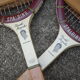 Pair of Tennis rackets vintage Spalding Pancho Gonzales with their presses wooden Dunlop