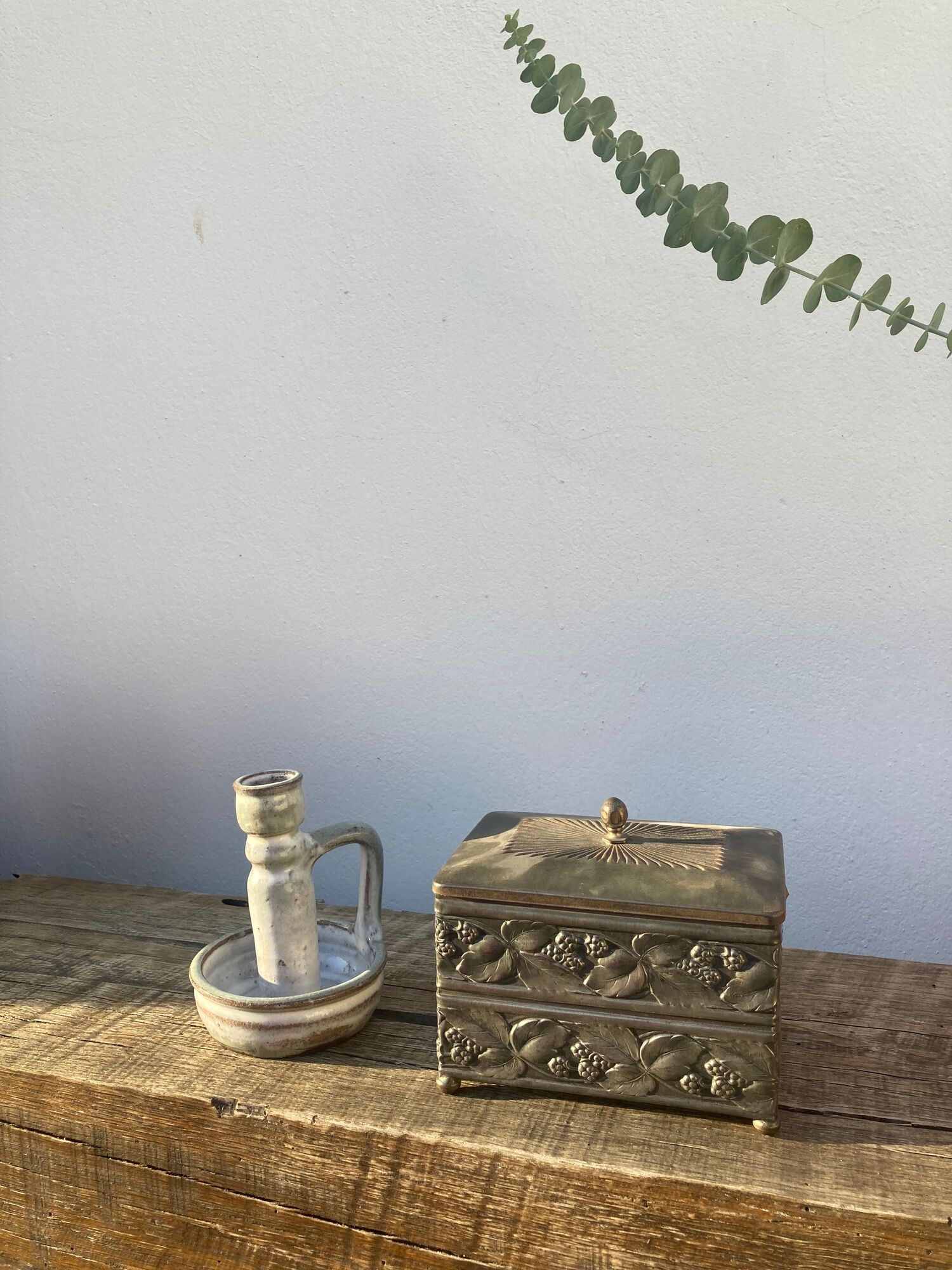 Metal jewelry box decorated with foliage and flowers art nouveau 1920