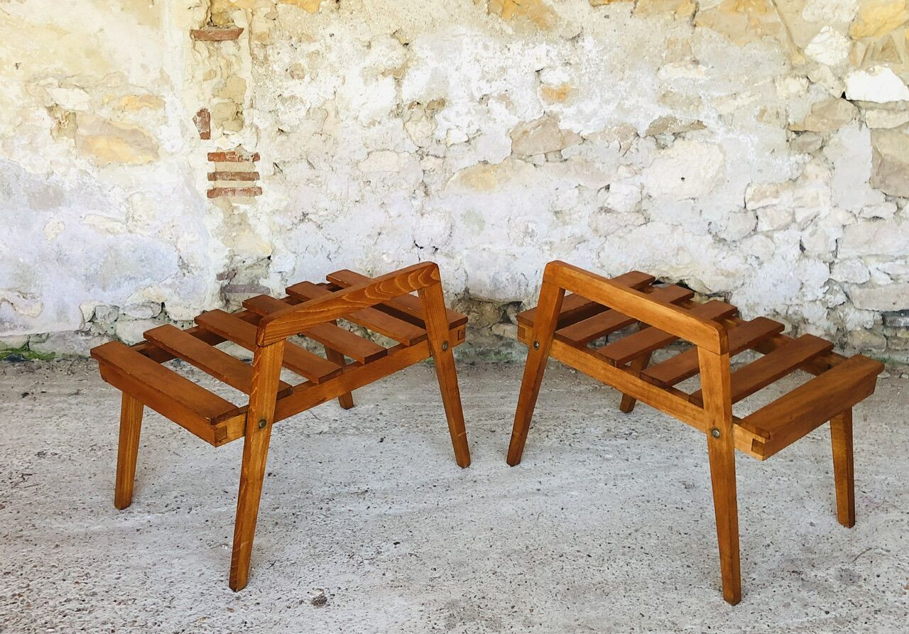 Pair of slatted side tables, Scandinavian style, 60s