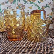 Set of 5 vintage glasses in amber yellow glass pernod france 2 assorted models