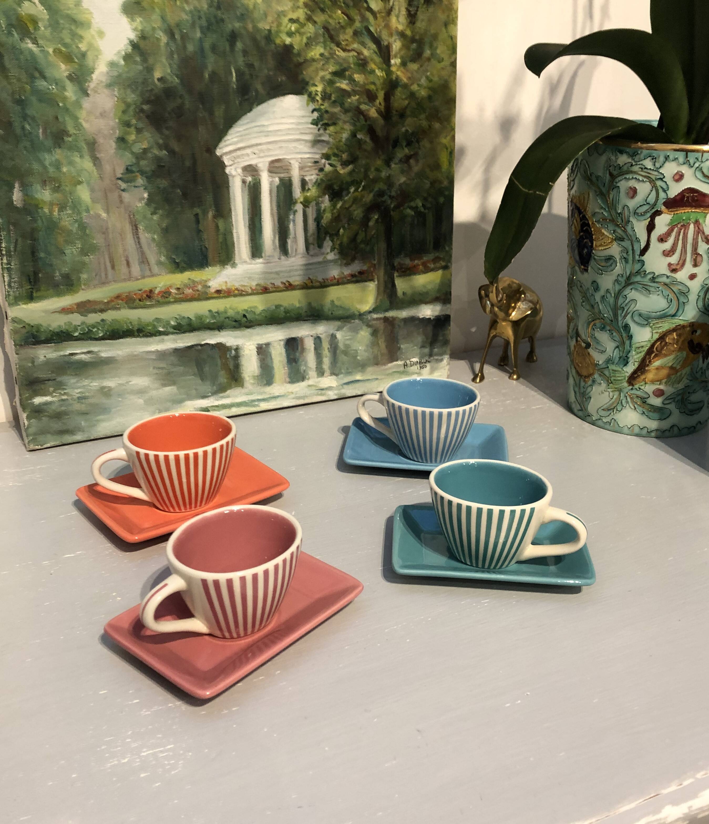 4 vintage ceramic coffee cups produced by lbvyr circa