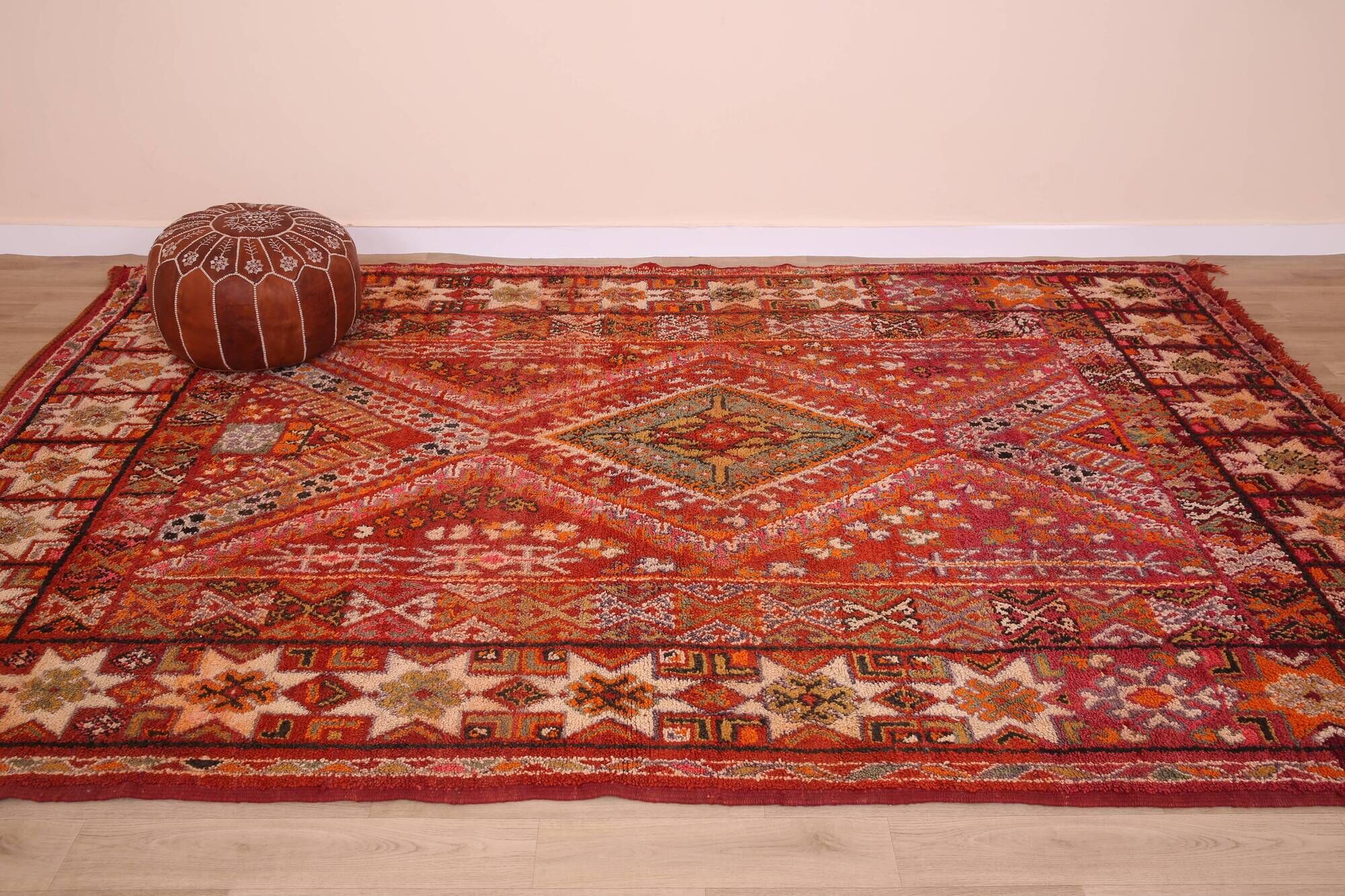 Vintage Moroccan Wool Rug 214 x 325 cm, Berber Handmade Rug Unique