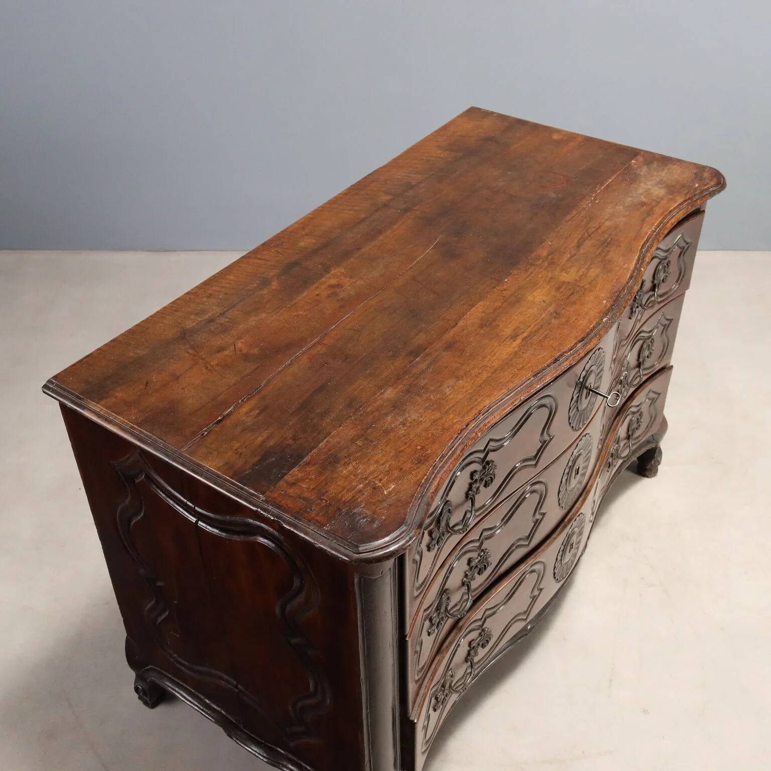 Antique baroque walnut commode, France, 18th century