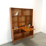 Deens hoge teak vakkenkast met bar vintage wandkast