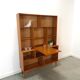 Deens hoge teak vakkenkast met bar vintage wandkast