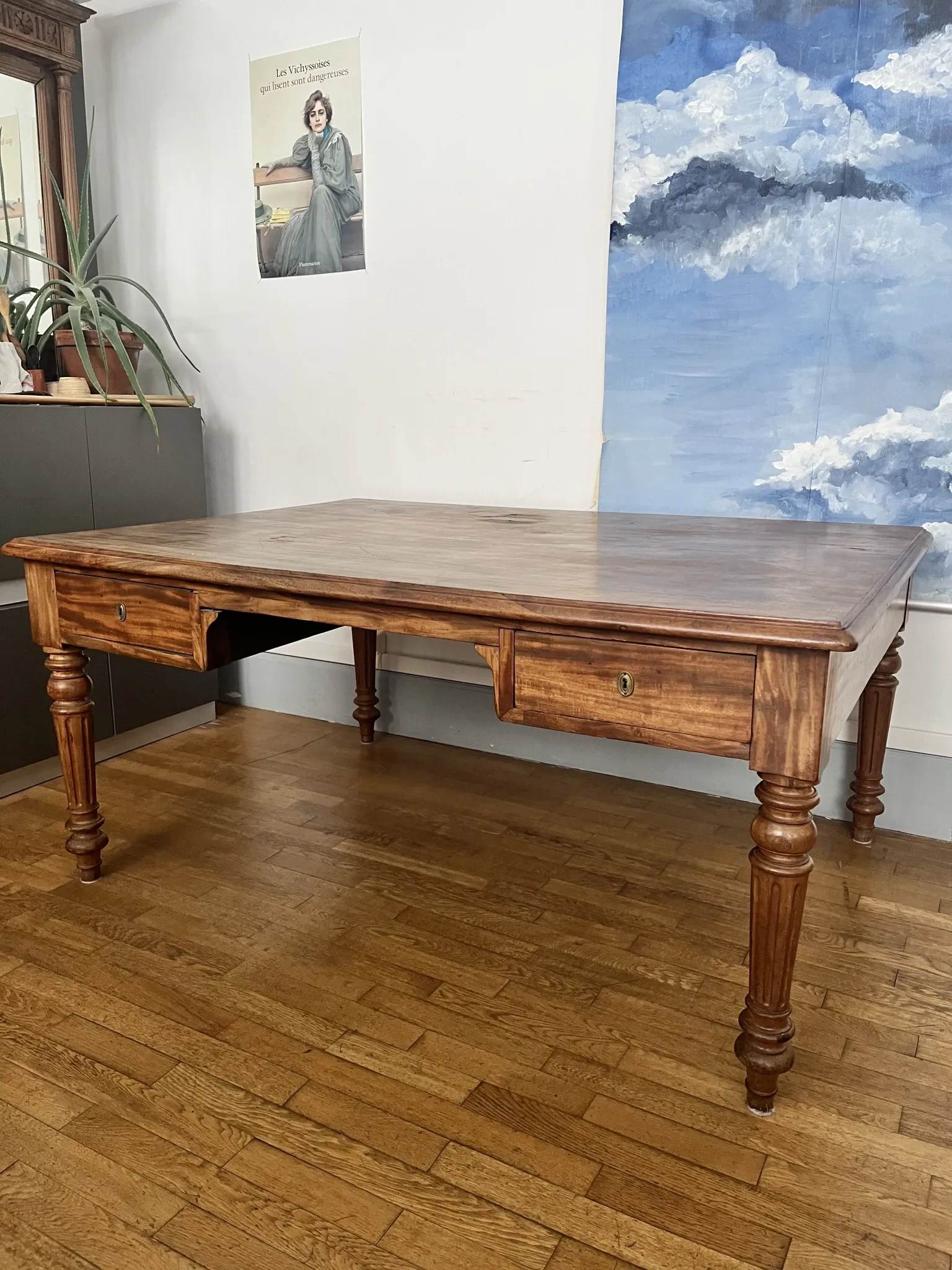 Large antique desk made of solid wood