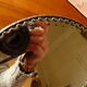 former silver bronze hand mirror - porcelain Limoges flower decoration