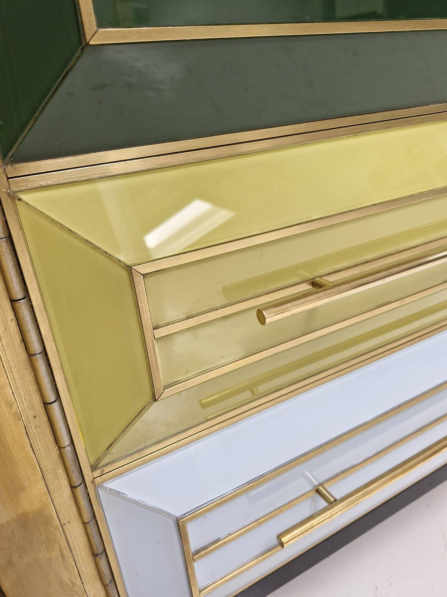 Mid Century Solid Wood And Colored Glass Bar Furniture, Italy 1950's