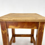 1950's Square Wooden Stool of Footrest with Original Paint, Czechoslovakia