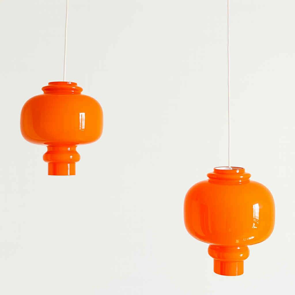 Pair of orange pendant lights by Hans-Agne Jakobsson, 1960