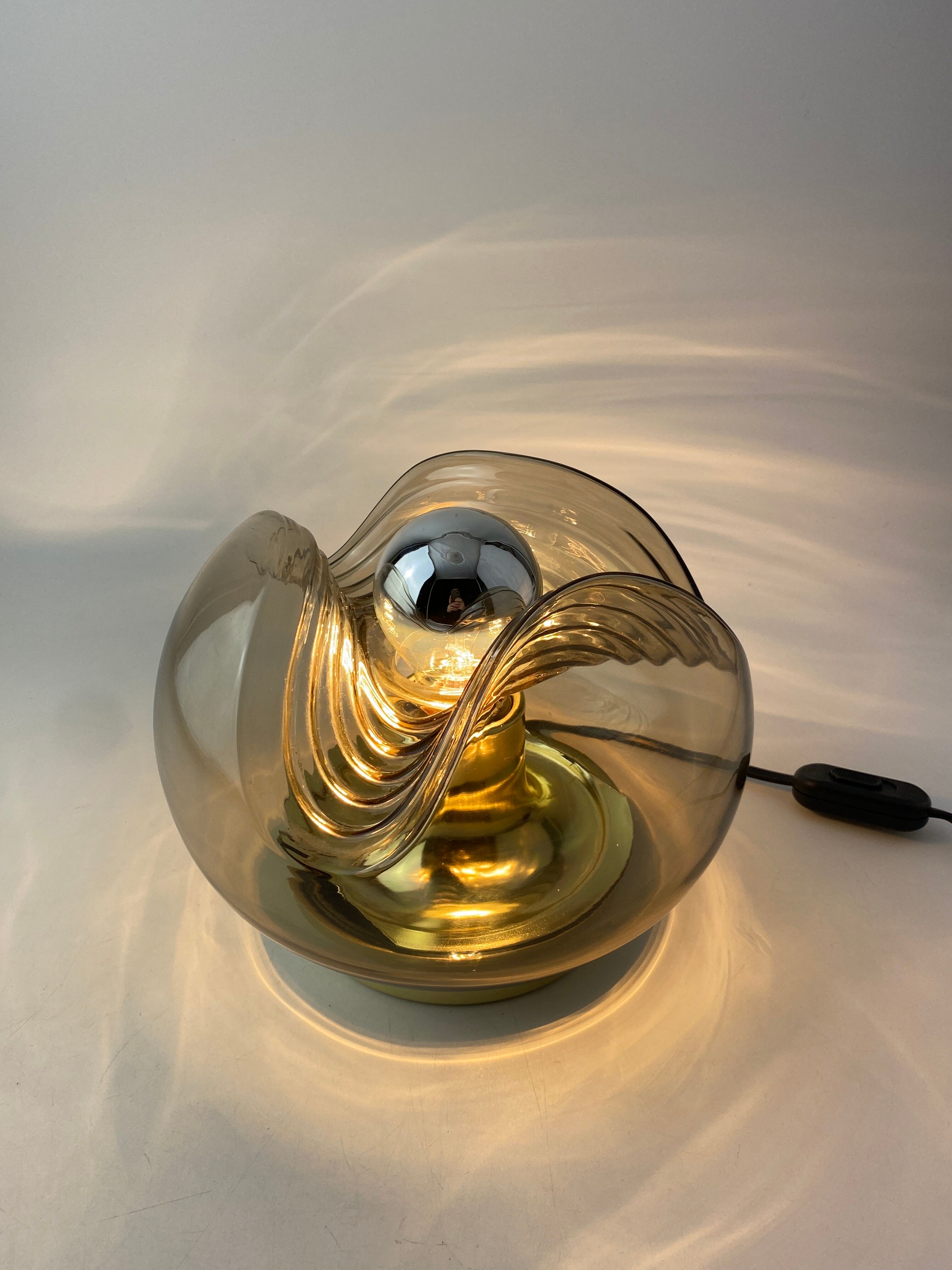 Smoked Glass & Gold Chromed table lamp futura by Peill and Putzler 1970