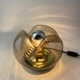 Smoked Glass & Gold Chromed table lamp futura by Peill and Putzler 1970