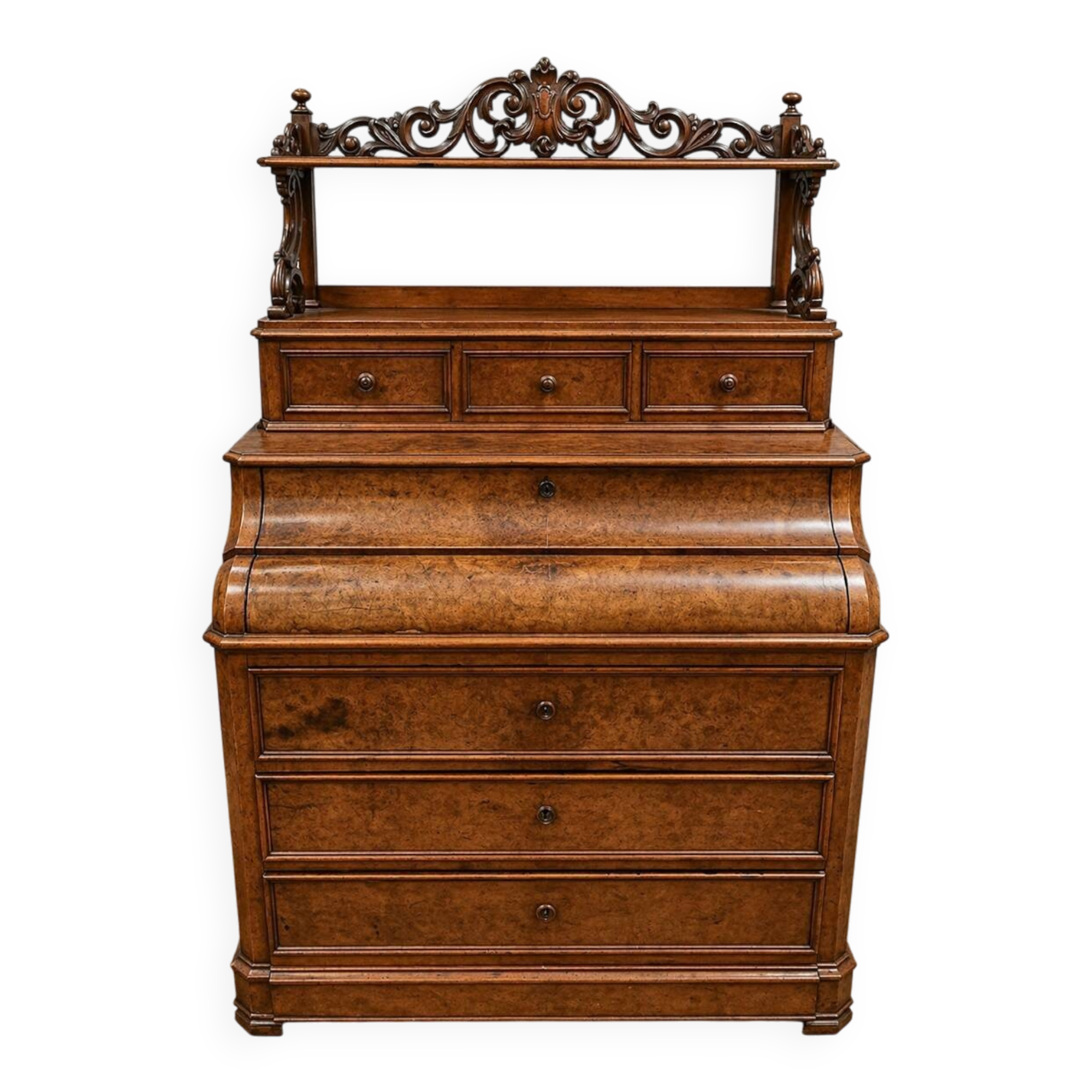 Commode Secrétaire en noyer avec étagère sculptée – époque Louis Philippe