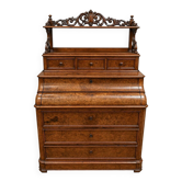 Commode Secrétaire en noyer avec étagère sculptée – époque Louis Philippe