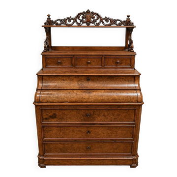 Commode Secrétaire en noyer avec étagère sculptée – époque Louis Philippe