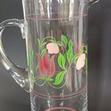 Carafe and four glasses in painted crystal, Hartzviller crystal factory, 1970