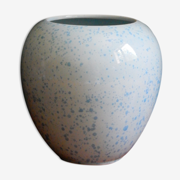 Vase boule en céramique moucheté bleu