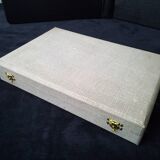Box of 12 antique cheese or dessert knives in steel and bovine horn
