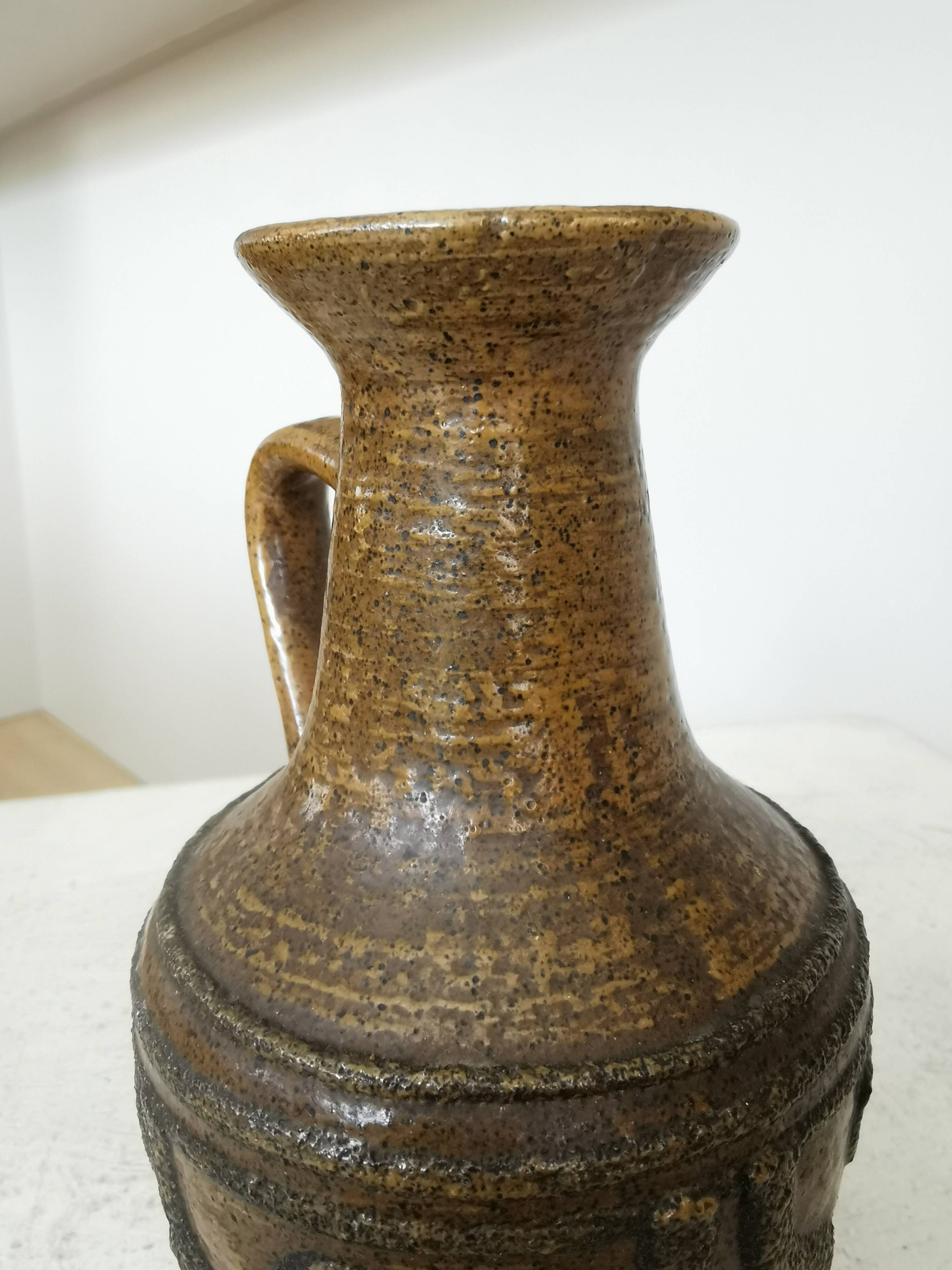 Rustic Ceramic Jug: 1970s West German Pottery Vase, Boho Decor