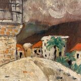 Old painting, landscape of a lighthouse signed and dated 1959