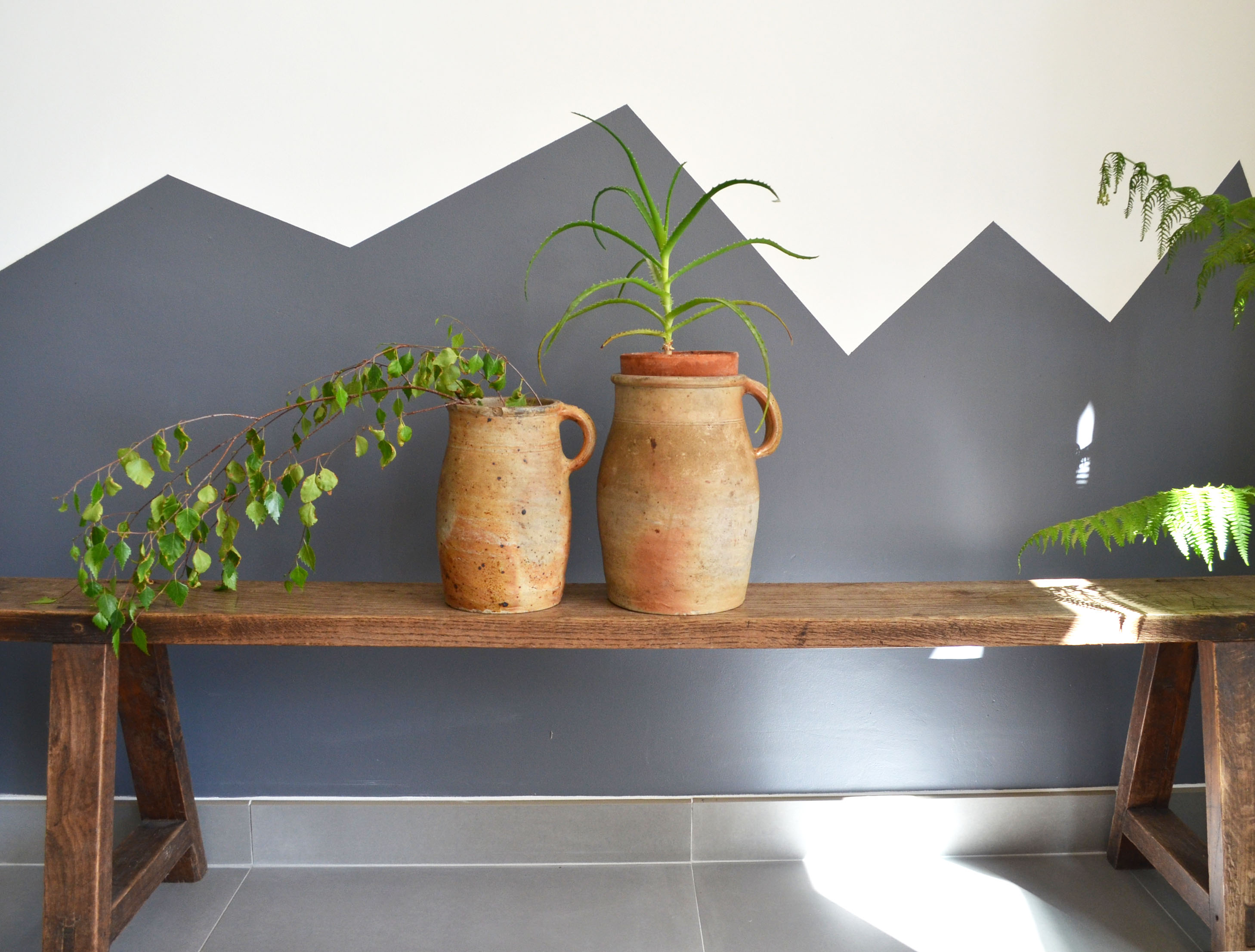 two jugs - old pots in matt sandstone