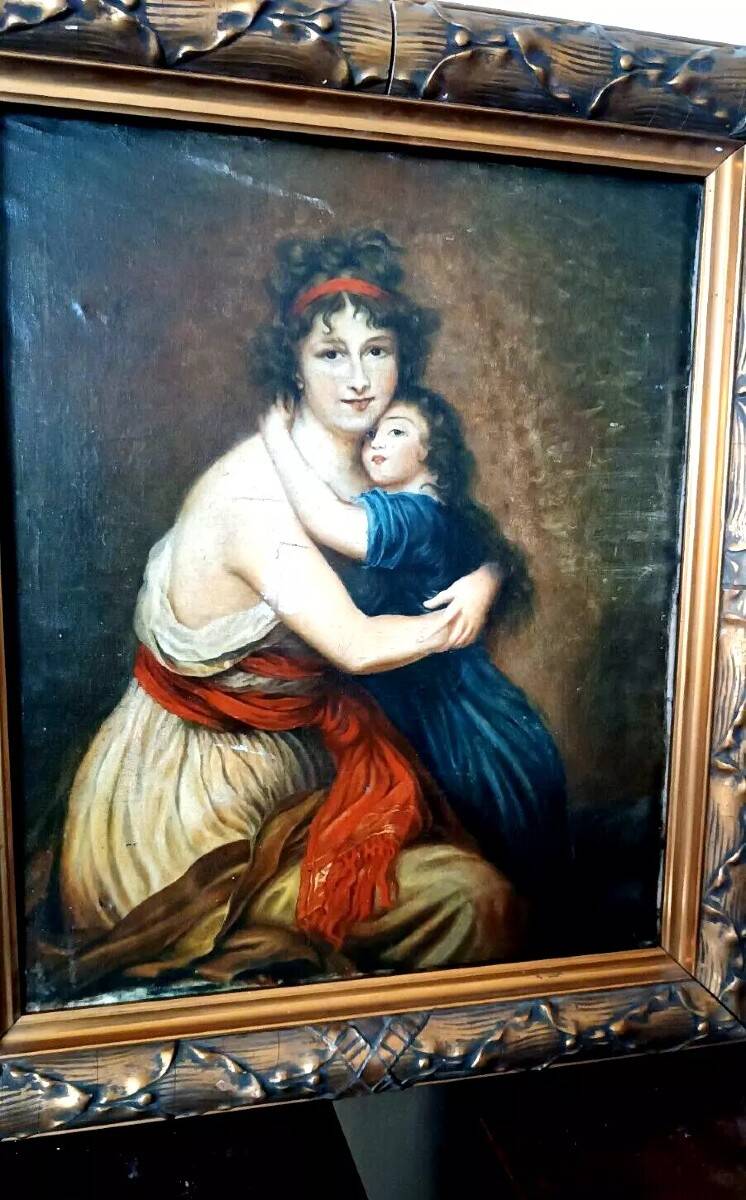 Antique Family Portrait Painting 19th Century "Lebrun"