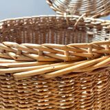 Vintage pouf braided wicker storage chest