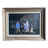 Watercolor on paper representing a peasant family in the rain