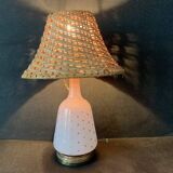 Napoleon III starry opaline lamp and rattan lampshade