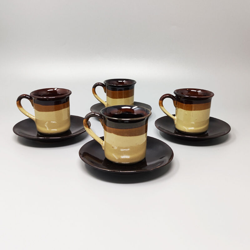 Brown Coffee Set in Faenza Ceramic. Handmade Made in Italy 1970
