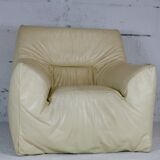Leather armchair and cream-coloured foam, France , circa 1970