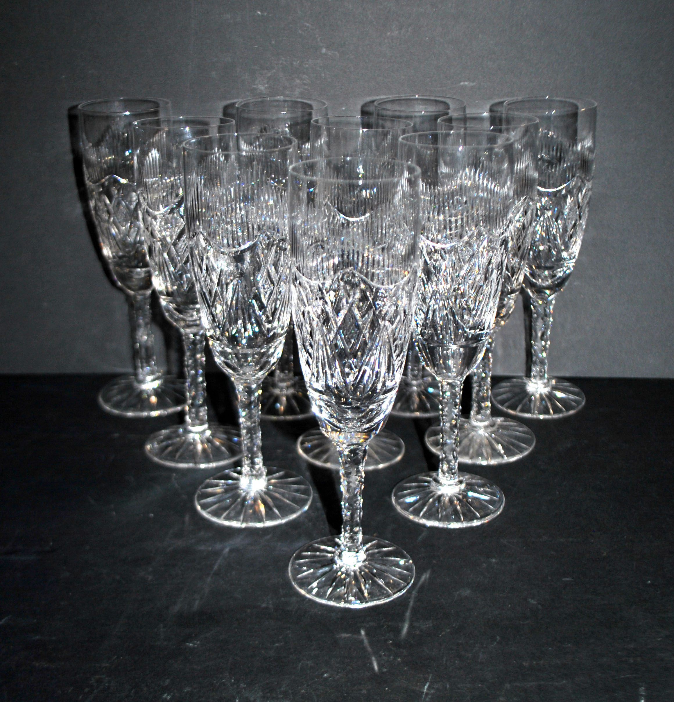 Lorraine crystalware set of 10 cut crystal champagne flutes garland