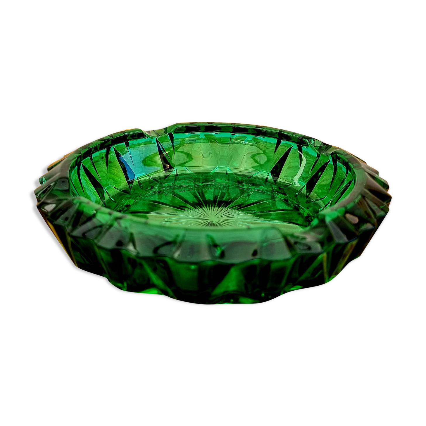 Emerald green glass ashtray