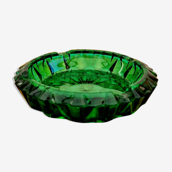 Cendrier en verre vert émeraude