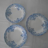 3 Blue Plates Saint Amand Waters decoration Floral faience ancient
