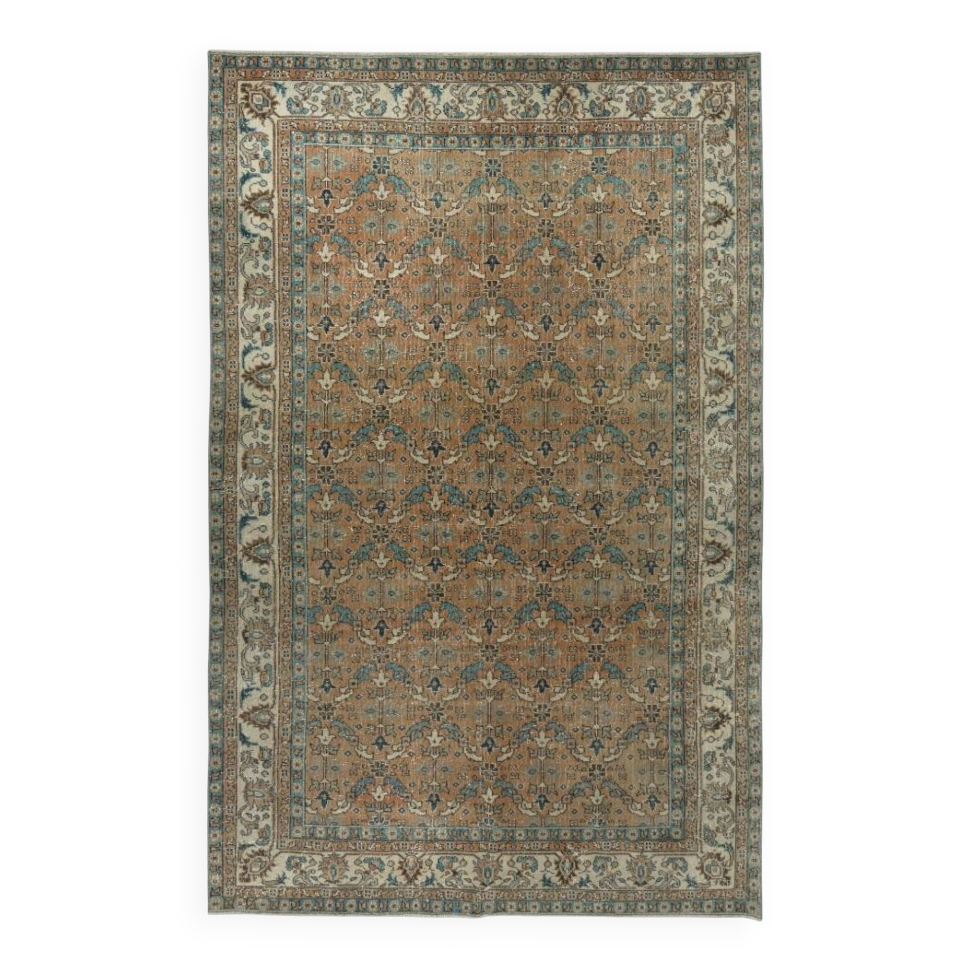 Vintage Handmade Turkish Wool Area Rug with Floral Design