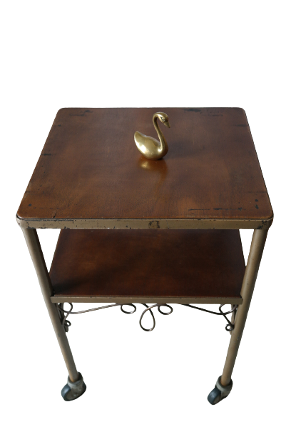 Vintage 50s wooden and metal rolling side table
