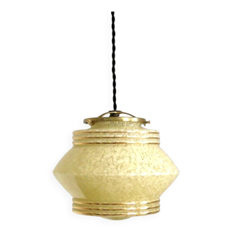 French Art Deco Ceiling Light Yellow Clichy Glass Shade With Gold Highlight 4327