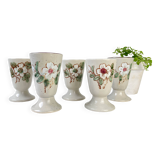 5 Mazagrans en grès vintage motif Fleuri Made in Corée 1980
