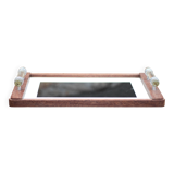 Plateau bois art déco, plateau bois avec poignées en verre,plateau déjeuner