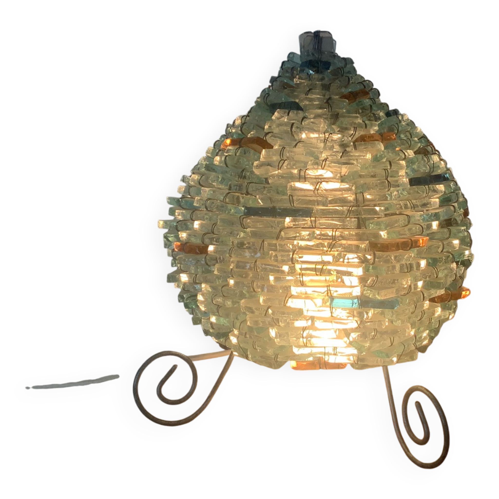 Vintage Tao Lamp Frosted Glass Transparent Blue and Orange 1960-70.