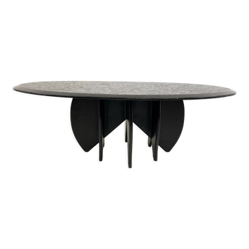Vintage black stone coffee table, 1980s