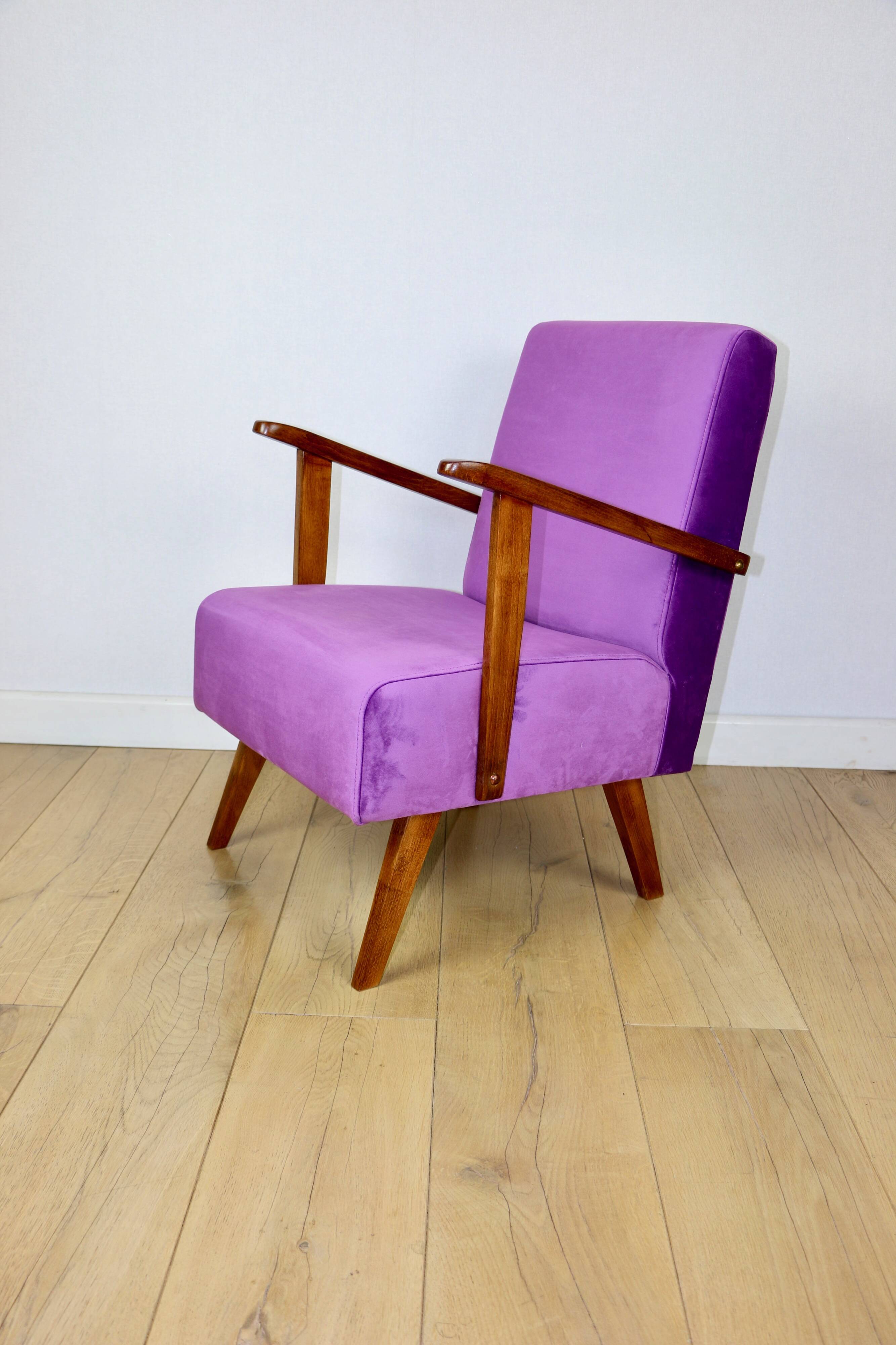 Vintage loft armchair purple velvet - 2 pieces available